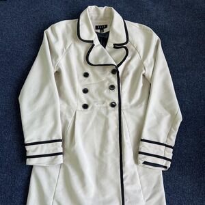 ELLE Coat Womens 8 Beige Cotton Blend Double Breasted Trench Contrast Piping